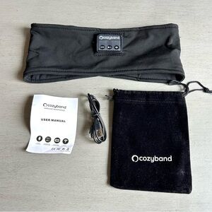 NEW Cozyband Wireless Headphones Stretchy Headband Black- Manual Charging Pouch